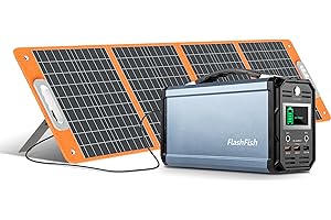 FF FLASHFISH Station d'alimentation 300 W avec panneau solaire pliable 100 W/18 V, centrale électrique portable 222 Wh,60 000 mAh Grande batterie externe avec prise, groupe électrogène de secours pour