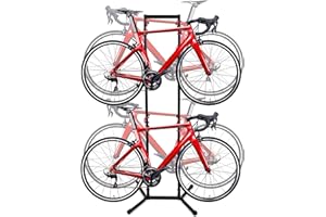 BISupply Stand Up Bike Rack Garage Floor Stand - 4 Bicycle Free Standing Bike Rack for Garage Floor - Vertical Home Bike Rack Stand for 160 lb Mountain Bikes, Beach Cycle, or Fat Tire Bikes Storage