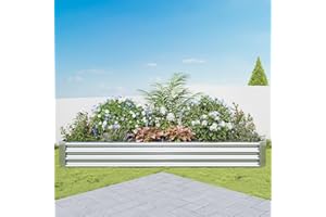 VERFARM Metal Galvanized Raised Garden Bed Kit, 8 x 4 x 1 ft Galvanized Steel Raised Garden Planter Box Outdoor with Open Base for Growing Vegetables/Flowers/Herbs/Fruits/Succulents, Silver