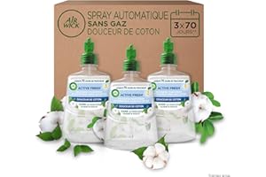 Air Wick Désodorisant Maison Spray Automatique sans Gaz Active Fresh - 3 Recharges Parfum Douceur de Coton