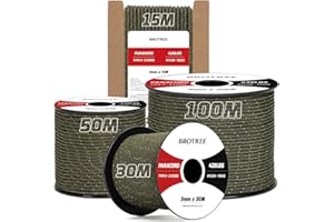 Brotree Paracord 3mm 15M Cuerda 100% Nylon Tipo II 3 Hebras Cuerda Paracord 425 para Exterior, Bricolaje - 192 kg Carga de Rotura (Reflectante Ejercito Verde)