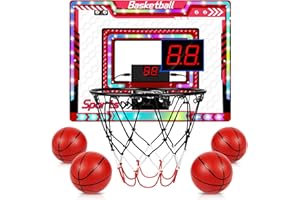 Apritsce Panier de Basket Interieur, Mini Panier de Basket pour Chambre, Basketball Hoop Panier de Basketball Mural avec Tableau de Bord Électronique, 4 Ballons pour Enfants Age 6+