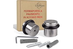 LouMaxx Fermaporta a Pavimento in Acciaio, Rotondo, da Avvitare – Set 2 Pezzi Bloccaporta Acciaio, Paraurti Design, Adatto per Porte Pesanti e Blindate