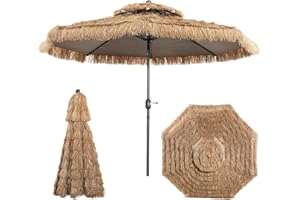 KOMFOTTEU Parasol Hawaii - Pliable - 3 m - En raphia - Avec double toit - Pour jardin, balcon, plage, Jaune/marron