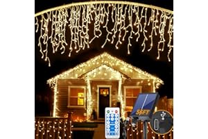 GCMacau Solar Icicle Lights - 12+5M/ 506 LEDs Christmas Icicle Fairy Outdoor String Lights with 8 Modes Timer Dimmar Connectable, 101Drops Waterproof Xmas Lights for Indoor Outdoor Decorations