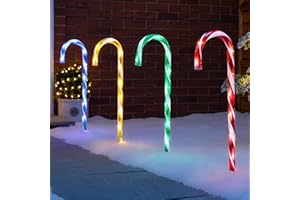 Christow Candy Cane Christmas Lights, Outdoor Path Stake Decorations, Flashing LED, Mains Powered, Set of 4 x 58cm (Multi Coloured)