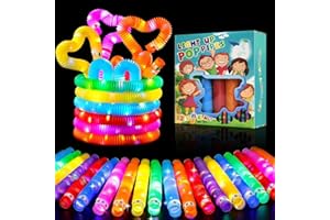 DWOOKE 12 PCS Light Up Pop Tubes,Funny LED Glow Sticks Sensory Toys for Kids Party Glow Sticks for Concerts, Pop Tubes, Light Rings Children,Fidget Toys for Boys Girls Party Bag Fillers