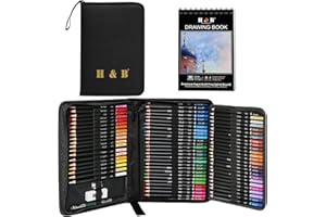 H & B 72pcs Colouring Pencils Set for Drawing Sketching Blending,Coloured Pencils for Adults,Artists,Beginners Professional Art Supplies with Sketchbook