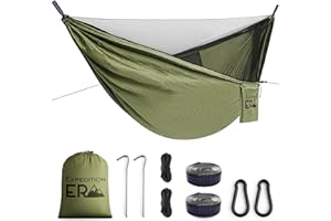 EXPEDITIONERA Hamak Kempingowy - Hamak Z Moskitierą - Ultralekki Podróżny Hamak - Przenośny Hamak Do Trekkingu - Szybkoschnący Nylon Spadochronowy - Hamak Podróżny Do Użytku Na Zewnątrz (Zielony)