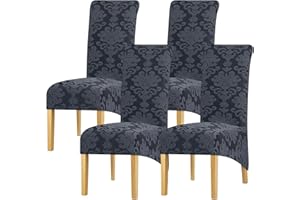Leorate XL Size Chair Covers Set of 4, Stretch Knitted jacquard Chair Slipcovers High Back Chair Protector for Dining Kitchen Room Banquet Restaurant Home Decor Dark Grey
