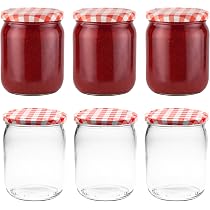 Lot De 6 Pots à Confiture En Verre 330 Ml - Couvercles Rouges à Carreaux, étiquettes Incluses - 6