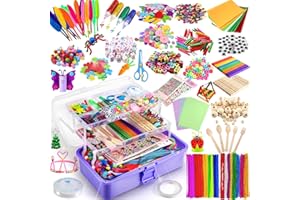 Gutenguy 3000+ Bastelsets für Kinder Bastelmaterial in Bastelkoffer, 32cm 3-Regal Mehrzweck Bastelbox DIY Bastelzubehör Bastelbedarf Material Set (Lila)