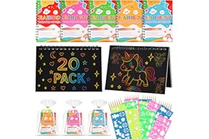 GOLDGE 20 Libros Scratch Art Regalos Cumpleaños Niños Colegio Invitados con Bolsas|Juguetes Niña de Detalles Cumpleaños Niños con Lápices y Plantillas Regalo Niña para Fiesta Infantil de 3-12 Años