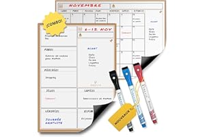 Previs Pack Calendrier Magnétique Mensuel A4 + Agenda Magnétique Hebdomadaire A4 pour Réfrigérateur - Organisateur - Agenda, Menu, Courses, Routine, Etudes, Tâches, Travail