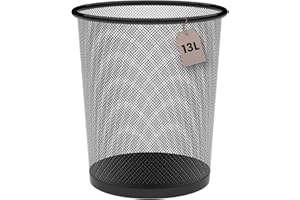 Corbeille à Papier Métallique 13 Litres Noire Ø26,5 X 28 Cm. Poubelle de Bureau, Poubelle de Recyclage, Poubelle de Cuisine,Poubelle de Salle de Bain, Organisateur de Bureau