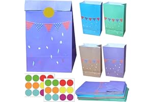 Harphia Papierowe torebki, zestaw 20 kolorowych torebek prezentowych z 24 okrągłymi naklejkami, słodkie torebki na prezenty do pakowania, prezenty urodzinowe, wesela, imprezy