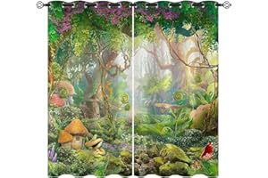 ZZTBQ Karikatur Wald Verdunkelungsvorhang Mit Ösen, Pilz Blickdichte Vorhänge Baumhaus 220x215cm Für Jungen Mädchen Kinder Schlafzimmer