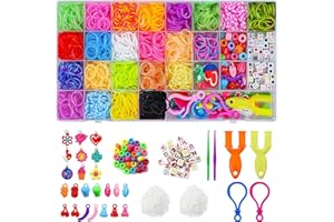 Elekin Loom Bänder Set für Kinder, 2500+ Bunt Gummibänder DIY Loombänder Kasten Mit Zubehör (Perlen, Anhänger, Charms, Y Loom, S-Clips und Häkelnadeln) für Armbänder, Präsent für Junge Mädchen