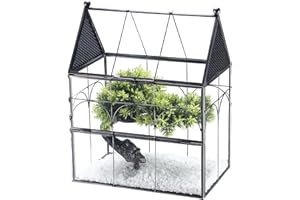 Homtone 19x12.5x23cm Plantes sous Forme de Maison en Verre et métal, Terrarium Insecte décoratif avec Porte et Ventilation, idéal pour Les araignées, Les escargots, Les décorations de Mariage