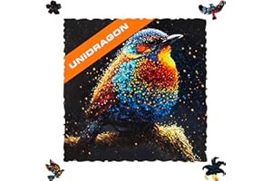 UNIDRAGON Oryginalne drewniane puzzle – Pop Art Birdy, 100 elementów, 14 x 14 cm, piękne opakowanie prezentowe, wyjątkowy kształt, dla dorosłych i dzieci