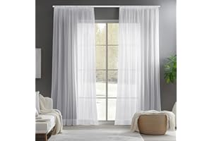 ‎DECONOVO Deconovo Voile-Gardinen, für Wohnzimmer, mit Kräuselband für Klemmensystem, Weiß, 245 x 140 cm, 2er-Set