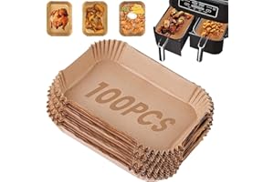 USMEI Prostokąt Air Fryer, 100 sztuk 22X14cm Akcesoria do Ninja Foodi DZ401 Dual Air Fryer, Jednorazowy nieprzywierający papier do Ninja DZ201 Foodi 6 w 1 8-qt