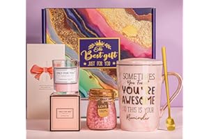 ALBISS Birthday Gifts for Women, Relaxation Pamper Spa Gift Set with Scented Candle, Inspirational 14oz Ceramic Mug, Self Care Bath Treats and Gift Card, Elegant Hamper for Her Christmas or Thank You