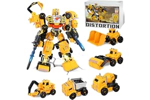 Ulikey 5 in 1 Veicolo Ingegneristico Robot Trasformatore Giocattolo, Giocattolo per Auto Assemblato di Ingegneria, Trasformabile Veicoli da Cantiere Regalo per Bambini dai 3 Anni in su