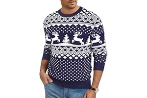 Jahetuul Jersey de Navidad para Hombre con Reno y Árbol de Navidad Suéter de Invierno de Punto Cálido Cuello Redondo Ideal para Fiestas y Regalos Navideños