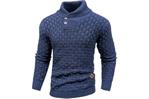 HYPESTFIT Mens Knitted Sweater Crew Neck Warm Long Sleeve Pullover Textured Ribbed Edge Top