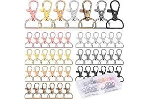 AOKITO Pack de 50 Porte-clés Mousquetons,Porte-Clés en 7 Couleurs,Alliage de Zinc de Haute Qualité,Souple et Durable,Idéal pour Les Projets de Bricolage
