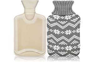 GISTOME 1L Hot Water Bottle with Knitted Cover, Large Hot Water Bag for Pain Relief, Waist, Back, Neck, Shoulders, 1000ml Hand Bed Warmer for Winter Warmth Comfort, Best Gifts for Baby Adults Kids