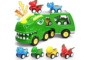 ENJSD Dinosaure Jouet pour Enfant 1 2 3 4 5 Ans, 5 en 1 Camion de Transporteur Dinosaure Jeux avec Sons Rugissants et Lumières, Cadeau Voiture Dinosaure pour Garçons Fille Petit Bébé