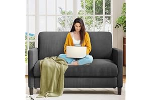 Welzona Two Seater Sofa, 130CM Modern 2 Seater Sofa, Corduroy Fabric Sofa 2 Seater, Love Seat, Small 2 Seater Sofas for Living Room, Bedroom, Home Office, Studio, Apartment, Grey