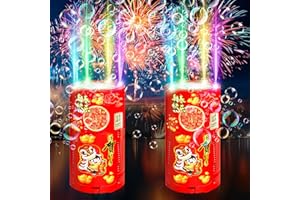 Feuerwerk Seifenblasenmaschine, 2-Packung 13-Loch-Design Automatischer Feuerwerk Seifenblasenhersteller mit Lichtern und abschaltbarem Sound für Kindergeburtstag Hochzeit Party Garten Karneval
