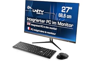 CSL-COMPUTER PC Tout-en-Un CSL Unity F27B-JLS, 68,58 cm (27 Pouces, 1920x1080 Full HD) - AIO Puissant (Intel Celeron N5100 CPU 4x2800 MHz, 512 Go SSD, 16 Go DDR4-RAM, Windows 11 Pro), Noir
