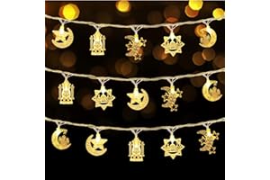 EVASTARY Ramadan Eid LED Batterie Lichterkette, 2M Ramadan Eid Lichterkette Dekoration, helle Ramadan Mondschloss Dekoration, geeignet für Innen- und Außen Garten Dekoration, warm weiß