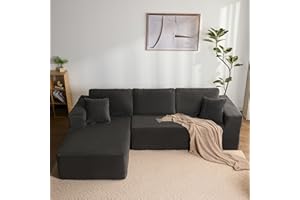 Litbird 272 cm Modular Sectional Sofa, Oversized L-Shaped Corner Couch with Deep Seat, Boneless Couches, Chaise Lounge, Sofa Bed for Living Room Bedroom – No Assembly Required,Grey