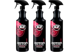 K2 Limpia Llantas Limpiador Descontaminante Férrico Pack de 3 para Coche Moto Limpia Disco Llantas Freno Sin Acidos Elimina Ferodo sin Frotar - Roton Cleaner 1 Litro