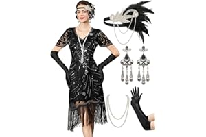 YESSA 20s Costume Women's Gatsby Dress with 20s Dress Accessories, Charleston Flapper Outfit
