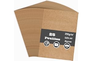 AZVIEY Lot de 25 feuilles de papier kraft cartonné, feuille cartonnée marron A4 250 g/m² épais carton bricolage pour la fabrication de cartes, le scrapbooking, l'impression au bureau et les loisirs créatifs
