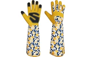 Ainiv Guantes Jardineria Mujer, Limón Amarillo Guantes de Jardinería, Prueba de Espinas Guantes Protectores de Jardín para Mujer, Antideslizante Guantes Largos de Jardinería para Regalos Jardinería-M