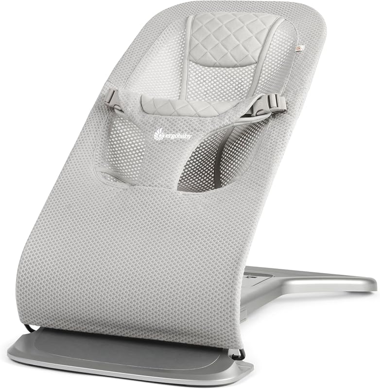 Ergobaby 3-in-1 Evolve Bouncer Mesh, Sdraietta ergonomica per neonati dalla nascita ai più piccoli, Altalena traspirante con inserto per neonati (2,5 kg - 13,2 kg), Light Grey