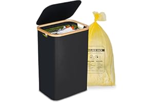 efluky Żółty stojak na worki na śmieci, 100 l, kosz na śmieci z pokrywką, stojak na worki na śmieci, łatwe wyjmowanie przez drzwi z tyłu, pojemnik do kuchni i gospodarstwa domowego [bez kieszeni