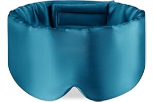 OLESILK Masque de sommeil 100% soie de mûrier avec bandeau réglable pour hommes et femmes, grand masque de sommeil et bandeau pour dormir la nuit, voyager et sieste, Bleu Paon