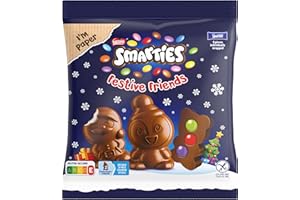 ‎SMARTIES NESTLÉ SMARTIES Festive Friends, weihnachtliche Figuren aus zartschmelzender Milchschokolade mit cremiger Füllung und bunten SMARTIES Mini Schokolinsen 65g (à 8 Figuren pro Packung)
