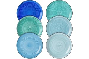 vancasso, Série Bonita, Assiette à Dessert en Céramique, 6 Pièces, Petite Assiette à Tapas, Pâtes, Gâteau, Style Minimaliste Multicoloré-Bleu Dégradé