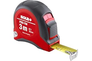 SOLA PRO-TM - Bandmaß 3m / 19mm - robustes Profi-Rollbandmaß mit Gürtelclip - Stahlband, gelb lackiert mit mm Skala - Genauigkeitsklasse I - Rollmeter mit beweglichem Endhaken - Länge 3m/19mm