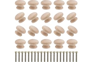 MengH-SHOP Boutons de Porte de Bois Rond Champignon Boutons de Tiroir Nonpeint Poignées de Tiroir avec Vis pour Armoire Bureau Table de Chevet Bibliothèque Meubles 30mm 20 Pièces