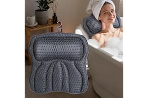 AOPOW Ergonomic Luxury Bath Pillow: Large Area 5D Air Mesh Comfortable Bathtub Pillow - 6 Non-Slip Suction Headrest Cushion with Head Neck Shoulder and Back Support Home Spa Hot Tub for Women Men Gift